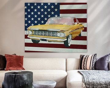 Chevrolet Impala 1959 avec le drapeau des États-Unis.