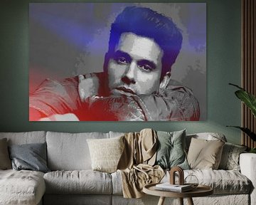 John Mayer Abstraktes Porträt in Rot-Violett von Art By Dominic