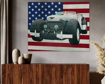 Cord 812 Lone Runner Concept 1936 avec le drapeau des États-Unis.
