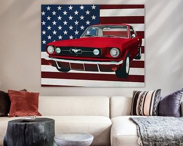 Ford Mustang 1964 GT vor der amerikanischen Flagge von Jan Keteleer