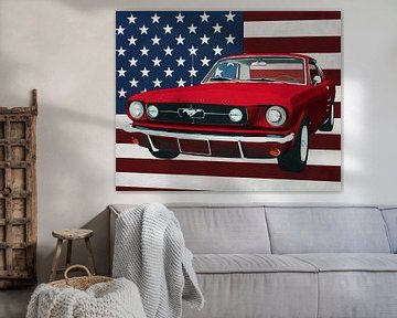 Ford Mustang 1964 GT in front of the American flag by Jan Keteleer