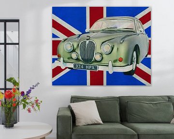 Jaguar MK-Sedan de 1963 devant le drapeau britannique