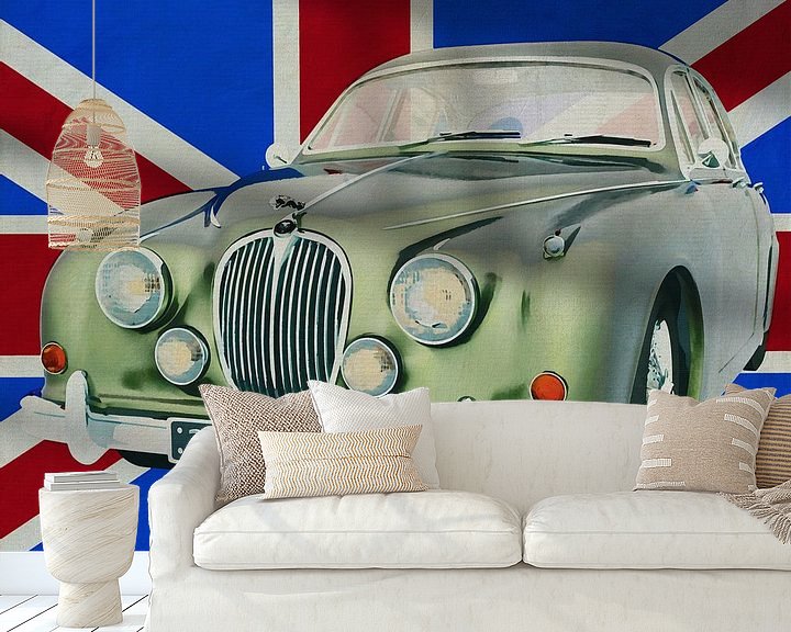 Sfeerimpressie behang: Jaguar MK-Sedan uit 1963 voor de Britse vlag van Jan Keteleer