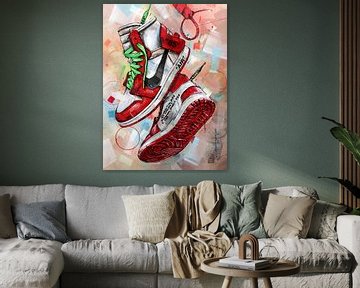 Nike air Jordan 1 Chicago Off White schilderij (rood) van Jos Hoppenbrouwers