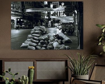 Street in Chinatown, Bangkok in black and white by Bart van Lier