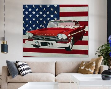Plymouth Belvedere Sport Sedan 1957 avec le drapeau des États-Unis.