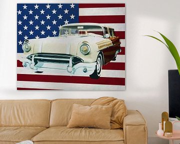 Pontiac Safari-Kombi 1956 mit der Flagge der U.S.A. von Jan Keteleer