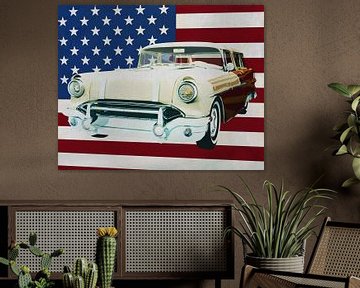 Pontiac Safari Station Wagon 1956 avec le drapeau des États-Unis. sur Jan Keteleer