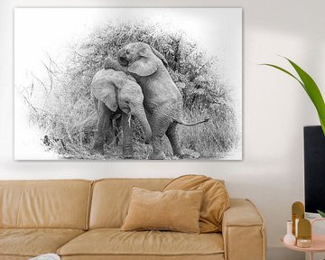 Baby elephants playing with each other. by Gunter Nuyts