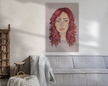Portret van meisje met roze haar van Iris Kelly Kuntkes
