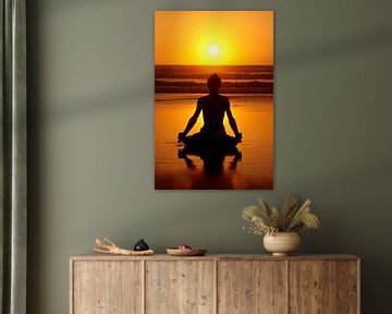 Yoga en meditatie op het strand bij zonsondergang van Eye on You