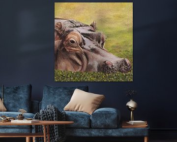 Nijlpaard schilderij van Russell Hinckley