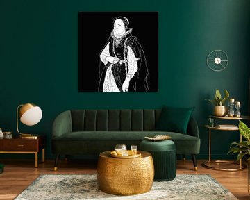 Porträt einer unbekannten Edelfrau in schwarzem Mantel und Korallenperlen. von Zoë Hoetmer