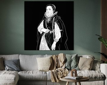 Porträt einer unbekannten Edelfrau in schwarzem Mantel und Korallenperlen. von Zoë Hoetmer