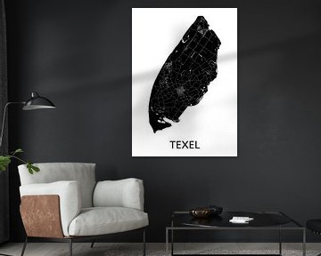 Texel Landkaart | Zwartwit van Wereldkaarten.Shop