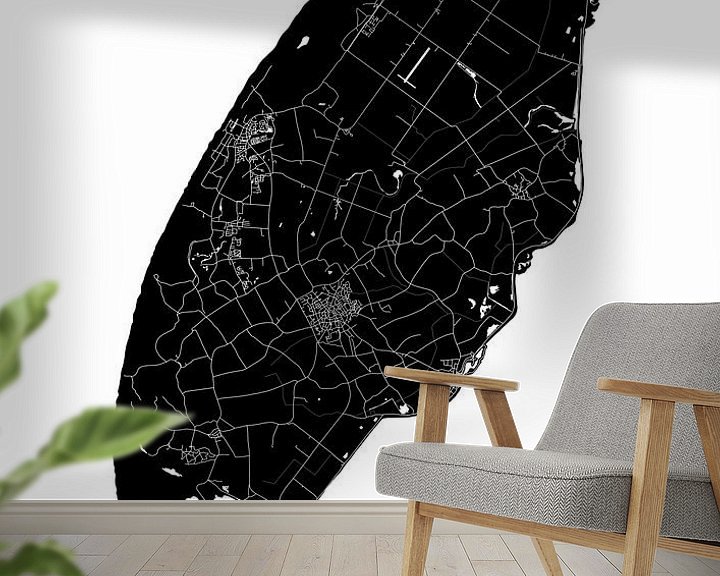 Sfeerimpressie behang: Texel Landkaart | Zwartwit van Wereldkaarten.Shop