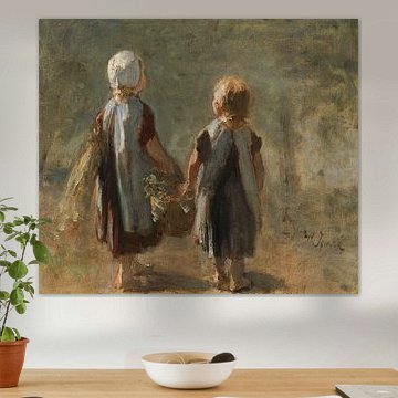 Two little girls carrying a basket - Jozef Israels