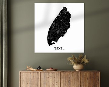 Texel Karte | Schwarz-weiß | Wandkreis