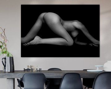 Low Key Bodyscape einer weiblichen Gesäßvagina in Schwarz/Weiß von Art By Dominic
