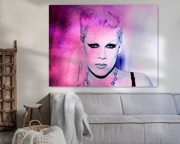 Pink Modern Abstract Portrait in Pink, Purple by Art By Dominic
