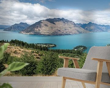 Panorama with Wakatipu Lake and Queenstown New Zealand by Jelmer Laernoes