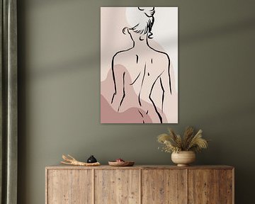 Nude Woman Line Art Drawing With Abstract Shapes In Earth Colors