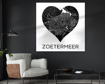 Love for Zoetermeer Black&White | City map in a heart by WereldkaartenShop