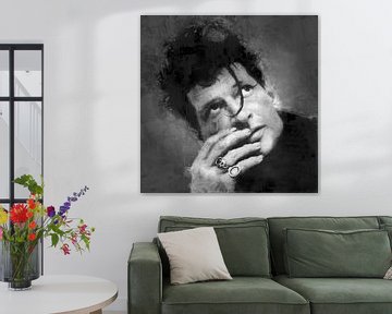 Olieverf portret van Herman Brood (zwart wit) van Bert Hooijer