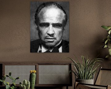 Olieverf portret van The Godfather (zwart wit)