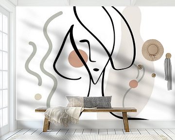 Lijntekening Gezicht Vrouw Met Abstracte Vormen En Lijnen van Diana van Tankeren