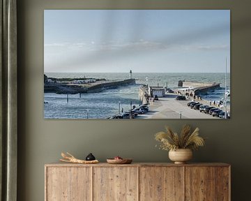 Raging waves at port in Normandy by Willem van den Berge