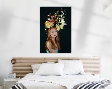 Fine-art portret - Vrouw met bloemen van Iris Kelly Kuntkes