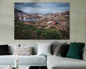Rotes Haus in der Landschaft von Norwegen von Jayzon Photo