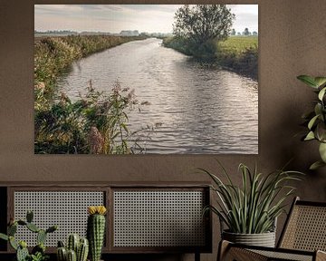 Malerische holländische Landschaft mit einem mäandrierenden Fluss