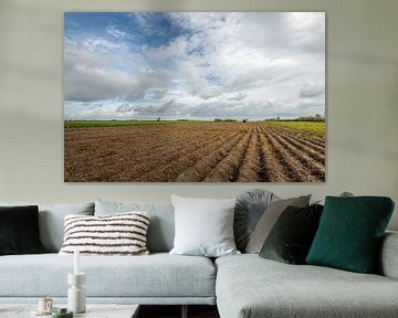 Nederlands agrarisch landschap met lange aardappelruggen van Ruud Morijn