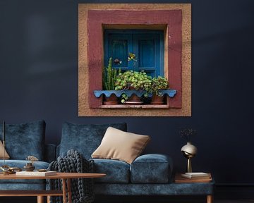 Fraai en kleurrijk versierd  vierkant raam met plantjes