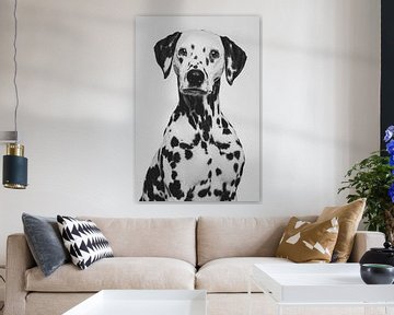 Kunstporträt eines Dalmatinerhundes in Schwarz-Weiß von Lotte van Alderen
