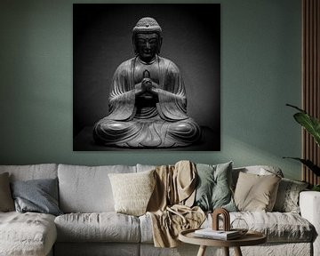 Zittende Buddha in Zwart Wit van Noud de Greef