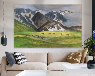 Zwitsers alpenlandschap met grazende koeien, LUDWIG VON HOFMANN, Ca. 1895-1899 van Atelier Liesjes