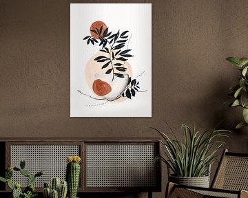 Wabi-sabi Art With Abstract Shapes And Botanical Elements