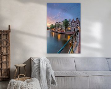 Zonsondergang bij de Prinsengracht in Amsterdam