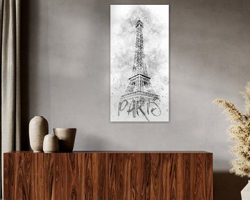 Monochrome Kunst EIFFELTURM | Aquarell im Panorama von Melanie Viola