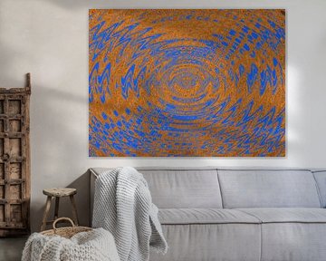 Abstract in blauw en terracotta tinten