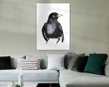 Merel zwarte vogel tekening van Angela Peters