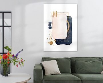 Abstract Watercolor Shapes In Navy Pink And Gold