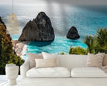 Rocks in the turquoise sea of Zakynthos Grichenlnd Mizithres Beach by Fotos by Jan Wehnert