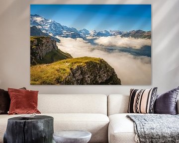 Blik vanaf Männlichen op de bergen van het Berner Oberland (Zwitserland) van Chris Rinckes