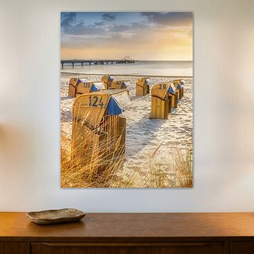 Beach chairs at the sea in the morning light by Voss photography