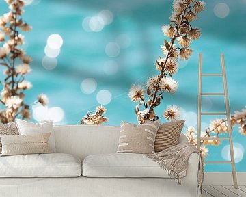 Dried flowers against an azure blue background by Bianca ter Riet