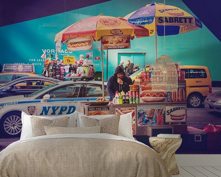 Sfeerimpressie behang: Hot Dog stand New York van VanEis Fotografie